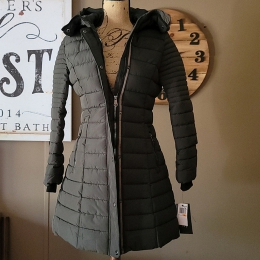 NANETTE LEPORE Quilted Mid-Length Puffer Coat with Foldover Hood Size S